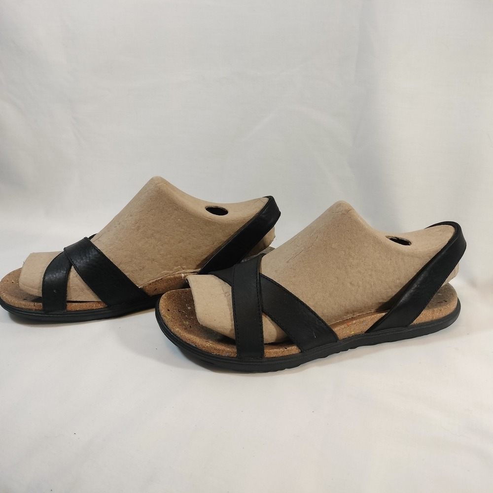 Merrell Black and Tan Cross-Strap Slide Sandals